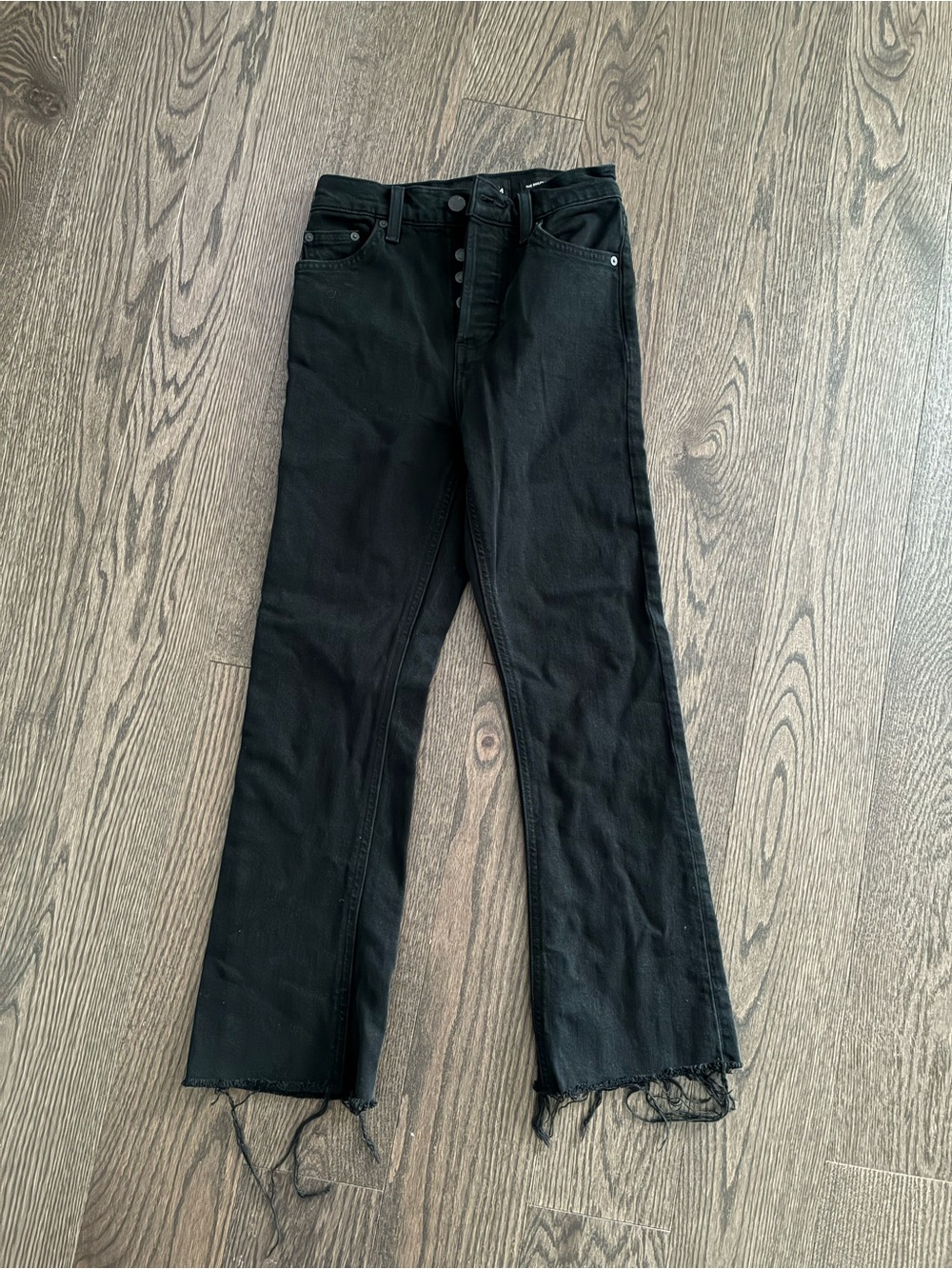 Denim Forum BAILEY Black High-Rise CROP Flare Jeans with Raw Hem